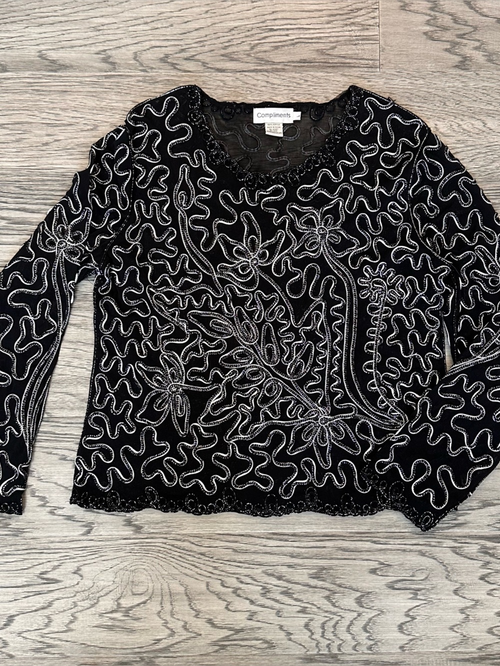 Black Embroidered Long-Sleeve Jacket